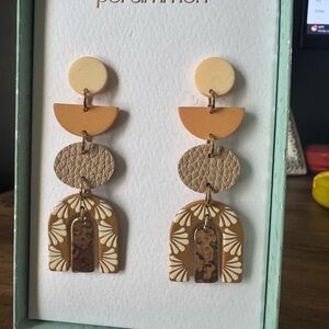 Persimmon Boho Tan and Cream Dangle Earrings
